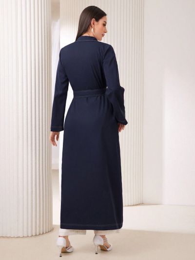 SHEIN Najma Contrast Stitching Decor Belted Abaya