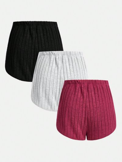 Teenage Girls' Solid Color Ribbed Knit Shorts