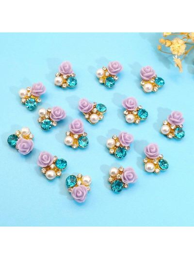 2023 New Arrivals 15pcs Alloy & Resin & Rhinestone Decor 3d Nail Art Stickers For Nails