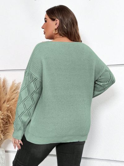 SHEIN Frenchy Plus Guipure Lace Panel Drop Shoulder Sweater