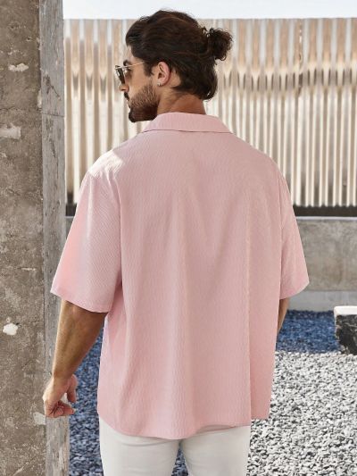 Manfinity Homme Men's Plus Size Solid Color Short Sleeve Shirt With Contrast Color Collar