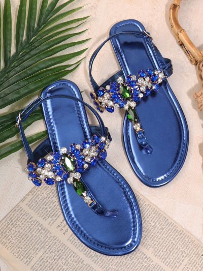 Women's Fashion Colorful Rhinestone Flat Sandals