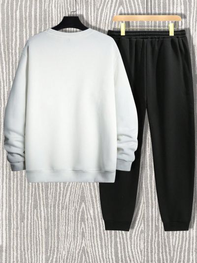 Manfinity Men'S Plus Size Letter Pattern Sweatshirt And Sweatpants Sports Suit