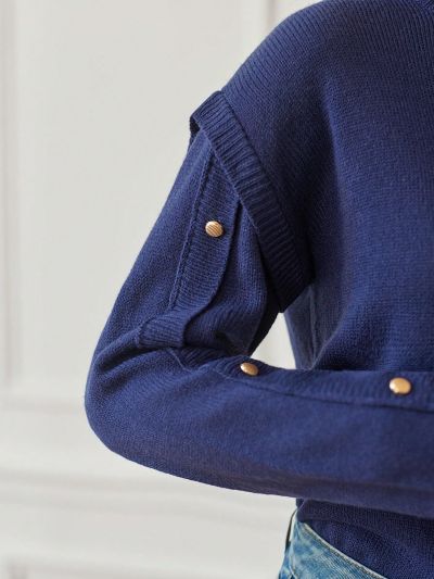 SHEIN Frenchy Casual Pullover Sweater With Metal Button Embellished Sleeves