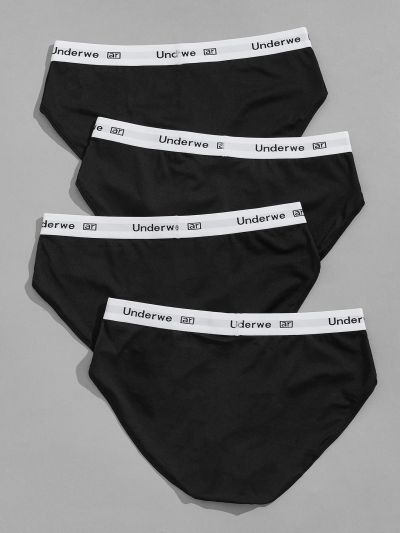 Men 4pcs Letter Tape Brief