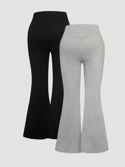 SHEIN Kids HYPEME 2pcs/Set Solid Colored Long Pants For Teenage Girls