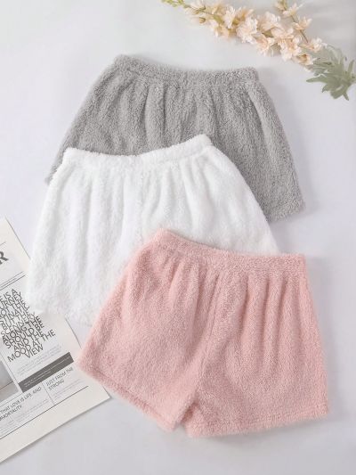 Women'S Solid Color Flannel Pyjamas Bottoms 3pcs/Set