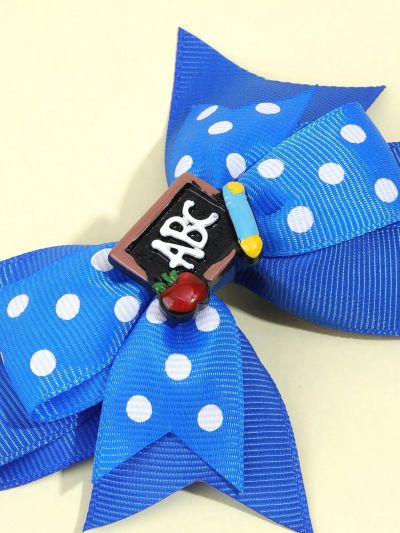 2pcs/pack White Polka Dot Black & White Bowknot Abc Hair Clip For Children