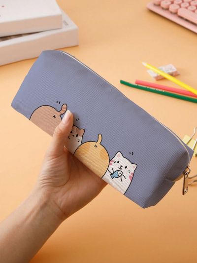 1pc Cartoon Cat Pattern Pencil Case