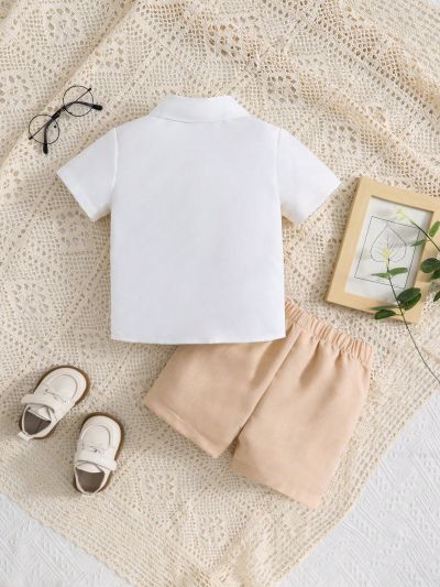 Baby Boy Preppy Style Patchwork Vest Shirt & Shorts Outfit, Summer