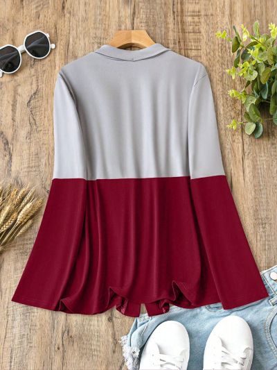 Plus Size Women's Color-Blocking Long Sleeve Open-Front Cardigan