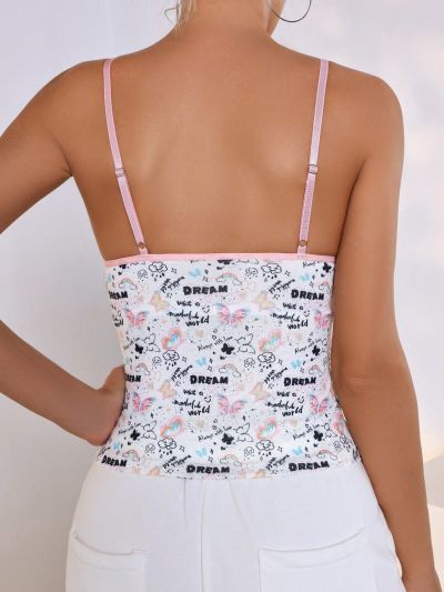 SHEIN Women's Sleeveless Tank Top With Letter & Butterfly Print, Suitable For Four Seasons