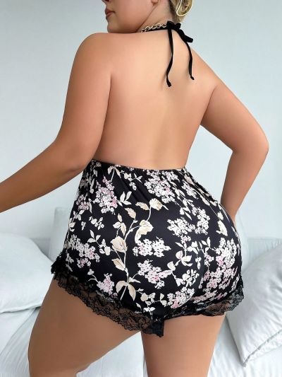 Plus Size Women'S Floral Printed Sexy Jumpsuit