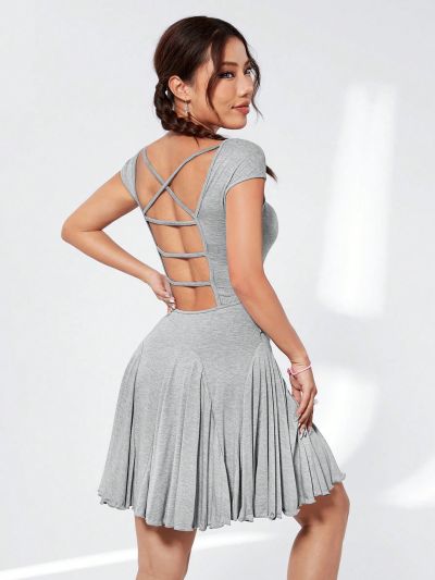 SHEIN Qutie Women's Elegant Square-Neck Flowy Hemline Dress