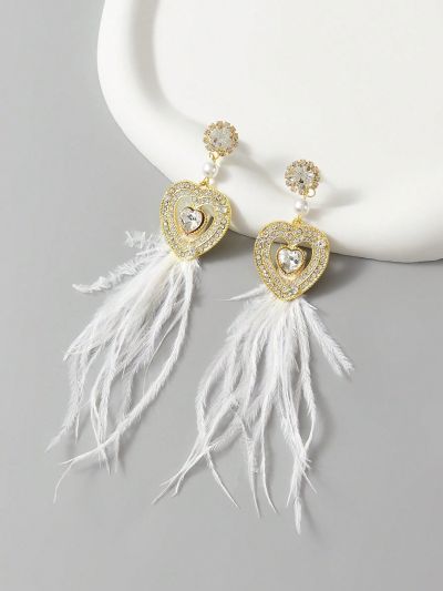 SHEIN Belle 1pair Feather Decor Casual & Fashionable Heart Earrings