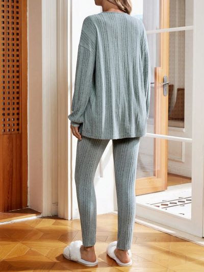 SHEIN Maternity Striped T-shirt And Adjustable Waist Nursing Leggings Set