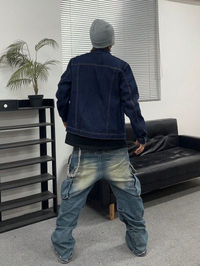 Men's Outer Seam Decor Double Pocket Design Denim Jacket