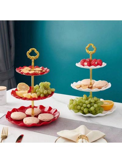 1pc Cake Stand & Fruit Holder, Stylish Wavy Design, Available In Multiple Colors, Great For Home/hotel/dessert Shop/wedding/festival Display Decoration/table Decoration For All Kinds Of Candy & Snacks At Reception Desk