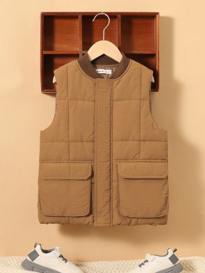 SHEIN Tween Boy 1pc Flap Pocket Zipper Vest Puffer Coat