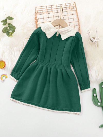 Baby Girls' Long Sleeve Cute Doll Collar Sweater Dress For Fall/winter