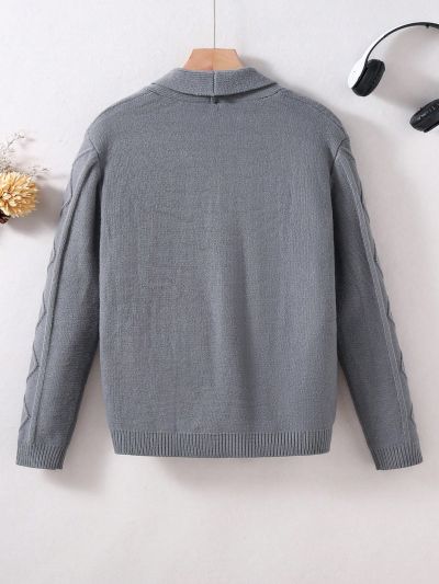 Simple & Fashionable Twist Rope Design Teen Boys' Button-Up Cardigan Sweater