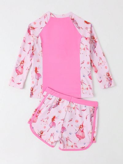 Little Girls' Cartoon Printed Patchwork Bikini Set