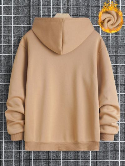 Men'S Plus Size Hooded Sweatshirt With Slogan Print And Warm Lining