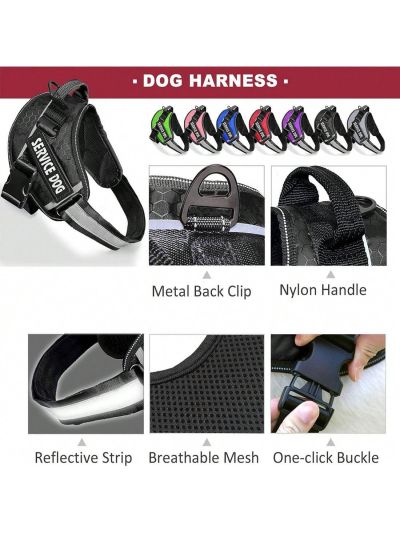 BB Brotrade Dog Vest,9 Dog Patches No Pull Dog Harness and Leash Set with Handle,Easy On and Off Pet Vest Harness with Night Safe Reflective Straps for Small Medium Large Breed Dogs