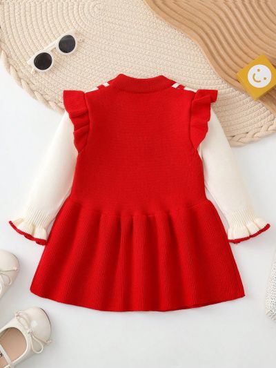 Infant Girls' Ruffle Hem Sweater Dress For Autumn/winter