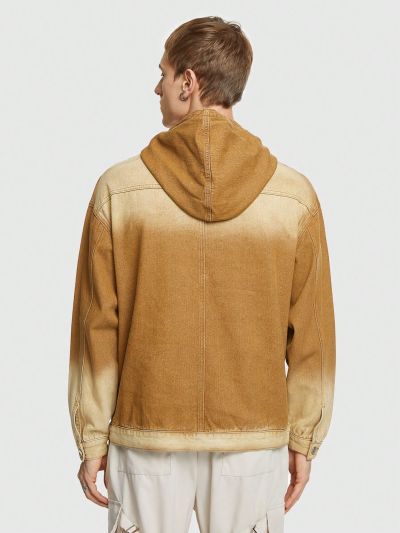 ROMWE Avant Men's Hooded Denim Jacket With Letter Print