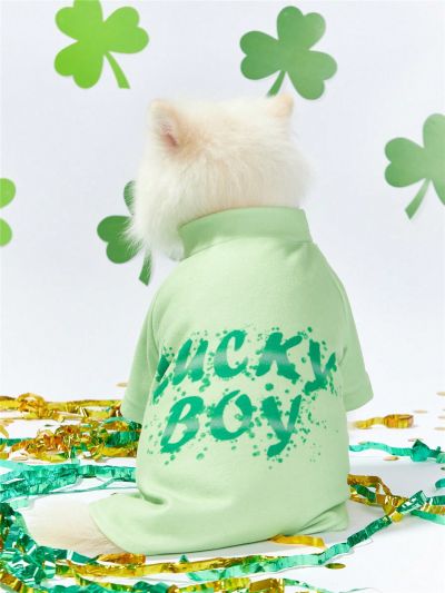 PETSIN Green Printed Pet T-Shirt, Luckyboy St. Patrick's Day Cat/Dog Unisex T-Shirt