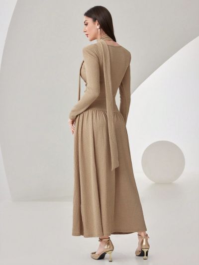 SHEIN Modely Women'S Pleated Long Sleeve Dress