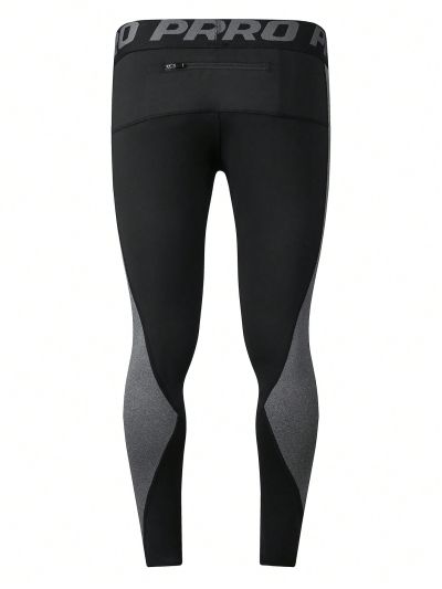 Men's Letter Printed Contrast Color Sports Leggings