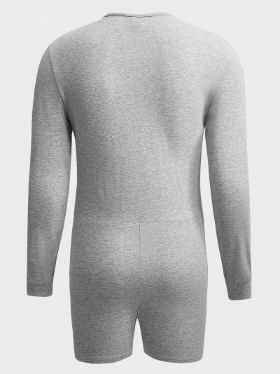 SHEIN Men Button Front Solid Sleep Romper