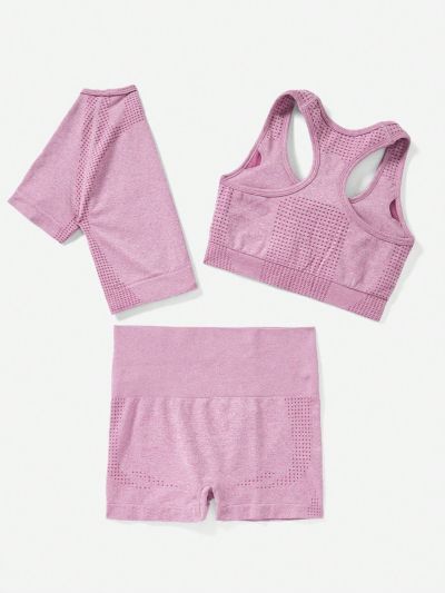 SHEIN Daily&Casual Ladies' Monochromatic Seamless Sportswear Set (3pcs)
