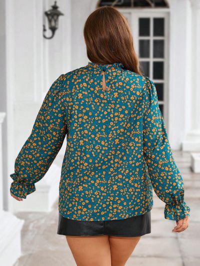 SHEIN Clasi Plus Size Women's Floral Ruffle Sleeve Shirt