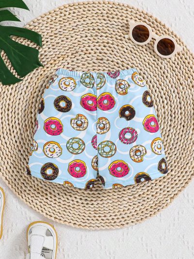 SHEIN Baby Boys' Donut Design Swim Shorts For Vacation & Casual Wear