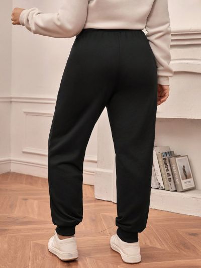 SHEIN Frenchy Plus Size Alphabet Embroidery Slanted Pocket Sweatpants