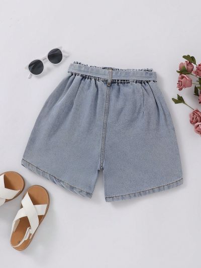 Tween Girls' Casual Loose Fit Daisy Style Denim Shorts With Belt