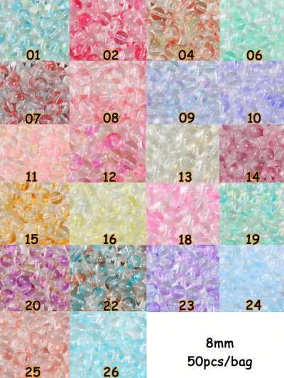 50pcs/8mm DIY Beads,Glass Jelly bubbles Round Beads Handmade DIY Bracelets Necklaces Mobile Phone Chains Bracelets Jewelry Loose Beads Jewelry Accessories