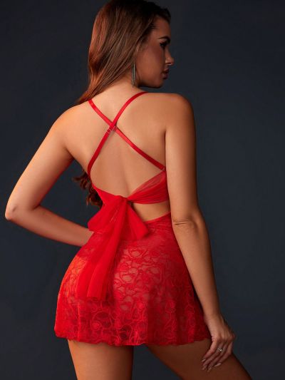 Ladies' Bowknot Backless Heart Shape Lace Sexy Cami Dress, Valentine's Day Style