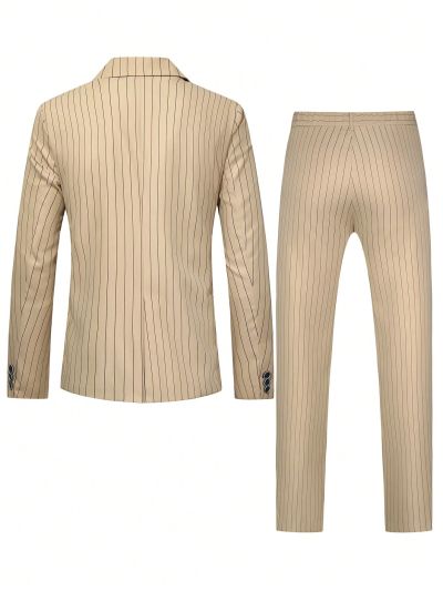 Manfinity Mode Men Striped Print Double Breasted Blazer & Suit Pants