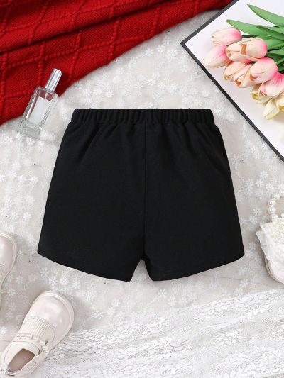 SHEIN Kids FANZEY Little Girls' Knitted Beaded Elegant Fashion Half Skorts