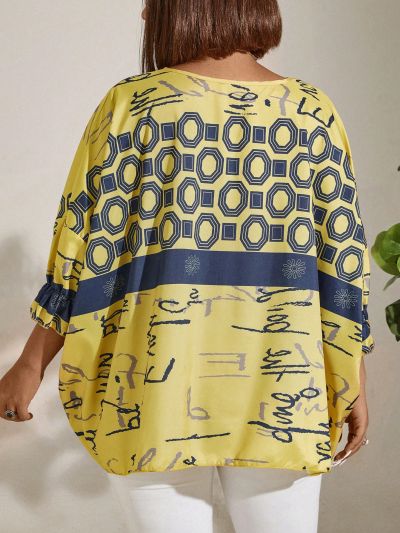Plus Size Geometric Printed Round Neck Shirt