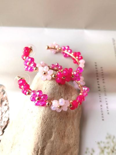 Fashion Artificial Crystal Flower Decor Hoop Earrings For Women For Daily Decoration