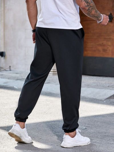 Men's Plus Size Solid Color Drawstring Waist Cargo Pants