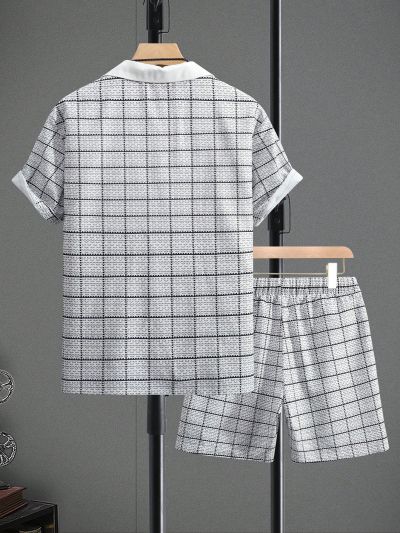 Manfinity Hypemode Men'S Short Sleeve Plaid Shirt And Shorts Set