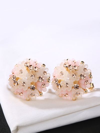 Rhinestone Detail Flower Stud Earrings 1pair