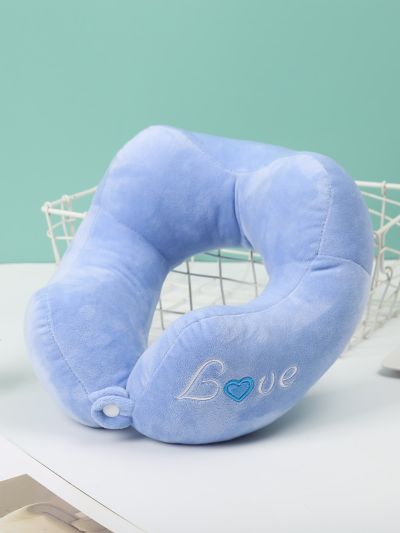 1pc Polyester U-shaped Pillow, Fashionable Heart & Letter Embroidered Travel Pillow For Outdoor Travel
