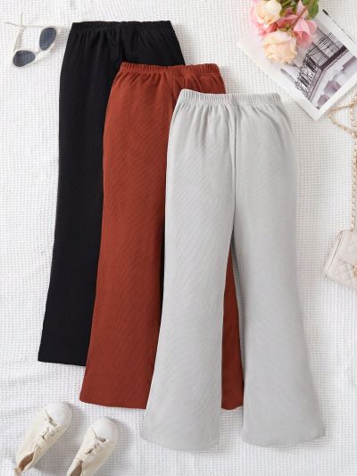 SHEIN Kids EVRYDAY Solid Color Elastic Waist Flared Casual Pants